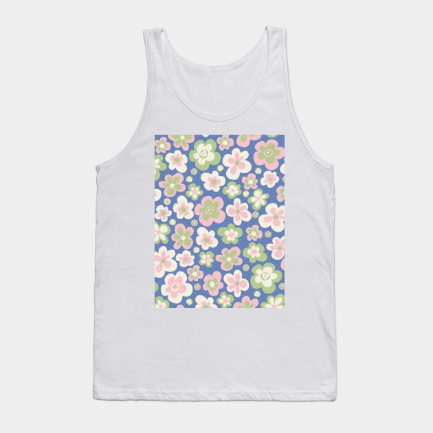 retro florals pattern, 70s groovy flowers, flower market, scandinavian florals, baby pink, baby blue, danish style Tank Top by blomastudios